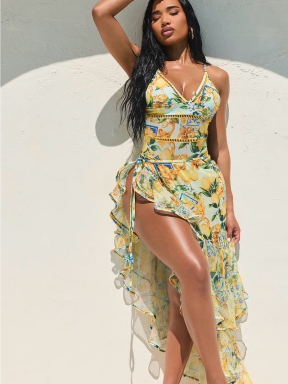 Fashion Nova NWT Nonna Lemon Swimsuit & Wrap Current 2X
